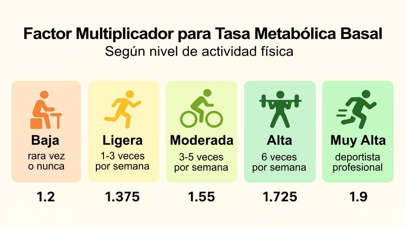 Factor multiplicador para la tasa metabólica basal según nivel de actividad física